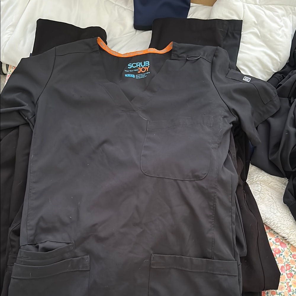 Scrub Joy Black Scrub Top with Orange Trim